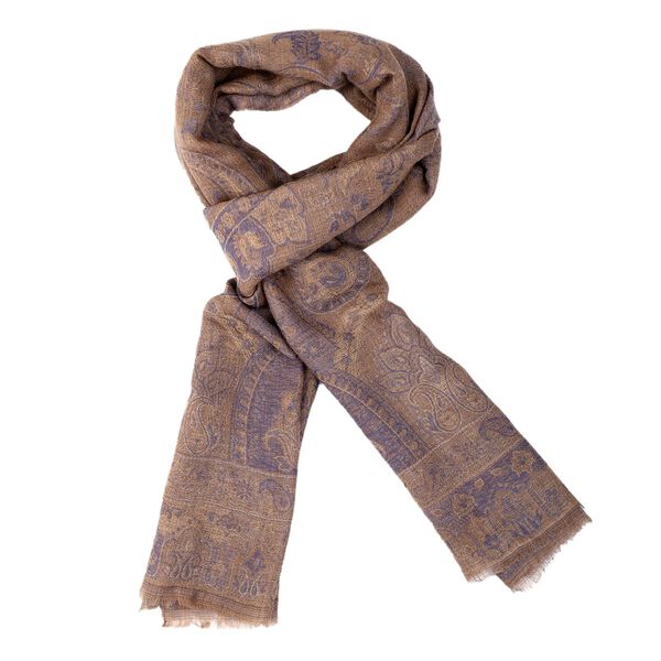 Premium Kollektion - gewebter Schulterschal, Natur Seide und Wolle, Jamawar Design, 70x200 cm, Braun image number 4