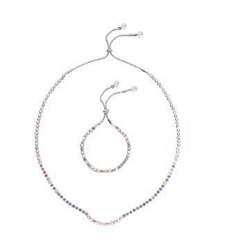 Mehrfarbige Kristall-Halskette mit Armband, reines Messing