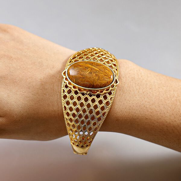 Skript Stein Armreif, ca. 19 cm, Nickelfreies Messing goldfarben, ca. 34.00 ct image number 2