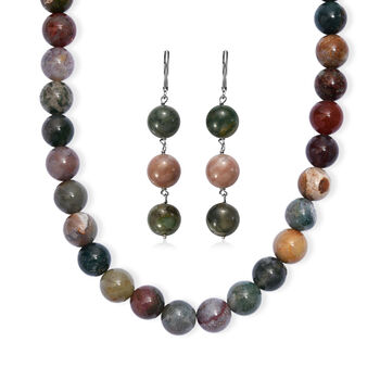 Moosachat Ohrringe und 50+2,5cm Halskette