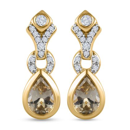 AAA Turkizit und wei&szlig;e Zirkon-Ohrringe, 925 Silber Gelbgold Vermeil ca. 1.73 ct