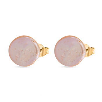 AAA Pfirsich-S&uuml;&szlig;wasser Perle Ohrringe Reiner Edelstahl, Goldfarben