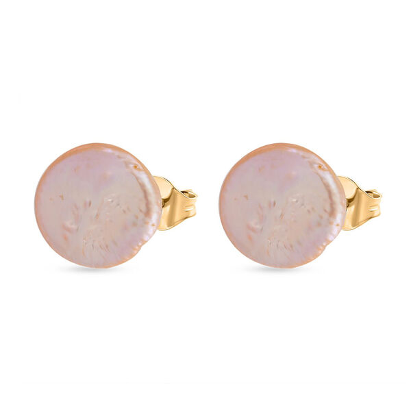 AAA Pfirsich-Süßwasser Perle Ohrringe Reiner Edelstahl Gelb image number 3