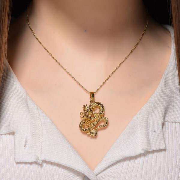 Drachen-Anhänger mit 44,5+5cm Kette in Goldton image number 1