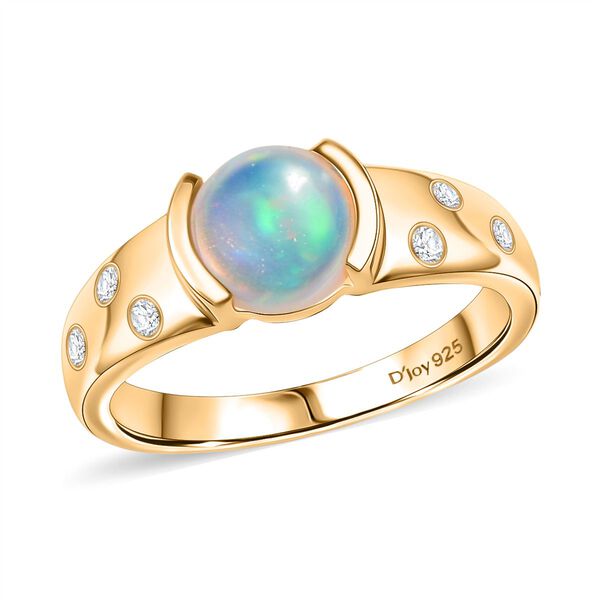 D'Joy AA Nat&uuml;rlicher, &auml;thiopischer Welo Opal, Moissanit Ring 925 Silber 750 Gelb Vergoldet (Gr&ouml;&szlig;e 18.00) ca. 1.01 ct image number 4