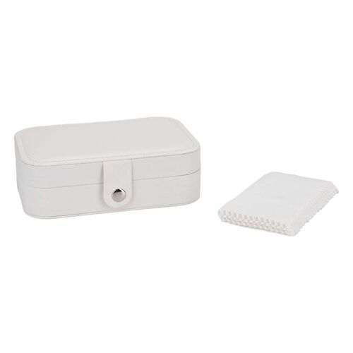"1 Jewelry box + 10 pcs Silver polish cloth  PU Jewelry Organizer with button Closure  (6.75""x 4.5""x2"") ,16.5x11.5x5.5cm, (Hold Upto 5 Hooks, 10 Pairs of Ear Nails, 6 Rings Slot, 20 Earrings Hole) material:PU Color:Cream  10pcs Anti Tarnish Silver Poli image number 1