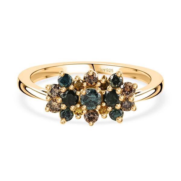 D'Joy Blauer Diamant, Gr&uuml;ner Diamant Ring 925 Silber 750 Gelbgold vermeil (Gr&ouml;&szlig;e 17.00) (10-15 Werktage Lieferzeit) ca. 0.50 ct