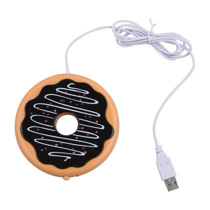 USB-betriebener Donut Tassenw&auml;rmer, Gr&ouml;&szlig;e: 10,8x10,5x1,6 cm, Gelb und Schwarz