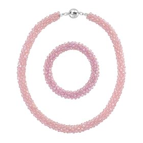 2er Set - Rosa Kristall Halskette und Armband, flexibel