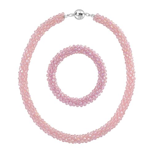 2er Set - Rosa Kristall Halskette und Armband, flexibel image number 0