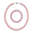 2er Set - Rosa Kristall Halskette und Armband, flexibel