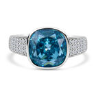 LUSTRO STELLA - Blauer Zirkonia, Weißer Zirkonia Ring, 925 Silber rhodiniert (Größe 16.00) ca. 9.03 ct