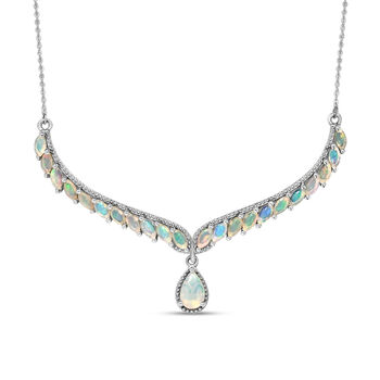 Nat&uuml;rliche, &auml;thiopische Welo Opal-Halskette, ca. 45 cm, 925 Silber platiniert ca. 2.38 ct