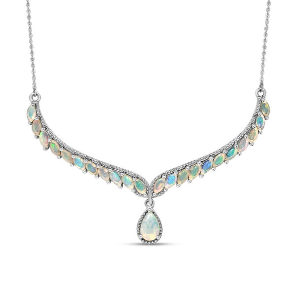 Nat&uuml;rliche, &auml;thiopische Welo Opal-Halskette, ca. 45 cm, 925 Silber platiniert ca. 2.38 ct image number 0