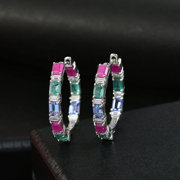 D'Joy AA Tansanit,Kagem Sambischer Smaragd und Moissanit Ohrringe 925 Silber rhodiniert (7-8 Werktage Lieferzeit) ca. 2.92 ct image number 1