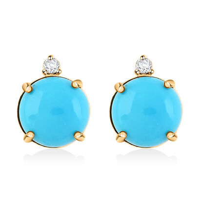 AAA Amerikanischer Nat&uuml;rlicher Sleeping Beauty T&uuml;rkis, Wei&szlig;er Diamant Ohrringe, AGI zertifiziert und gepr&uuml;ft, 417 Gold ca. 4.00 ct