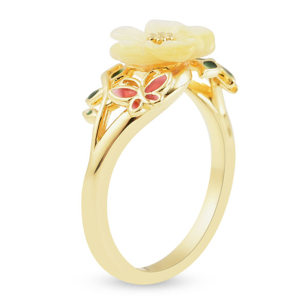 JARDIN KOLLEKTION Gelb Perlmutt und Citrin Blumen Ring 925 Silber Gelbgold Vergoldet image number 3