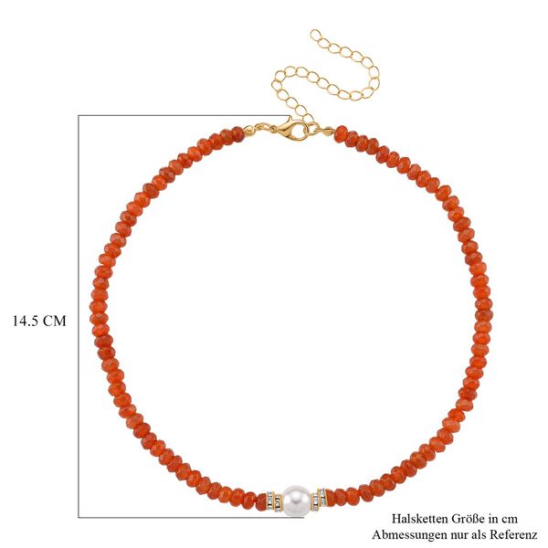 Muschelkernperle-Halskette mit Orangem Quarzit, verstellbar 40+10cm, goldfarben image number 6