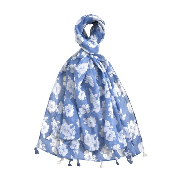 Weicher, leichter Schal mit Quasten, Blau