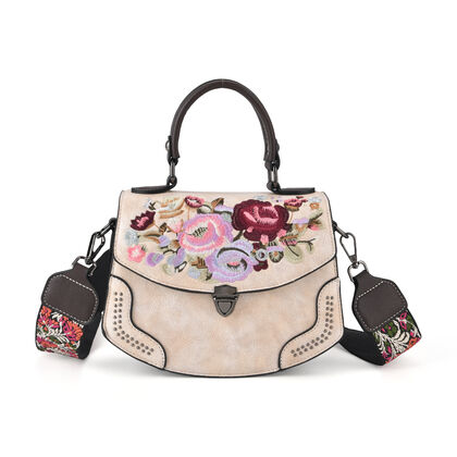 Kompakte Kunstprint Crossbody-Tasche mit floralem Design, 23 x 9 x 17 cm, Apricot