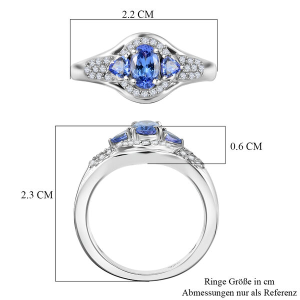 Tansanit und Zirkon Ring 925 Silber platiniert  ca. 0,97 ct image number 7