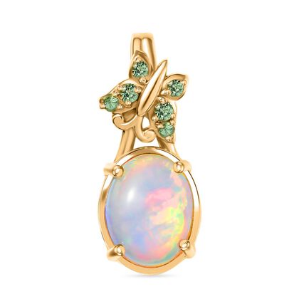 AA Nat&uuml;rlicher, &auml;thiopischer Welo Opal, Tsavorite Granat Anh&auml;nger 925 Silber vergoldet ca. 1.40 ct