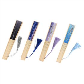4-teiliges Fächer-Set mit Quasten, 21x3x1,1cm, Schwarz, grau, rosa und blau