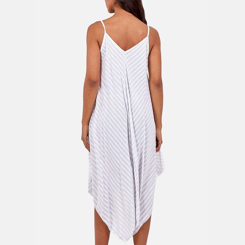 Gestreiftes Sommerkleid mit Saum, One Size, Weiß image number 1