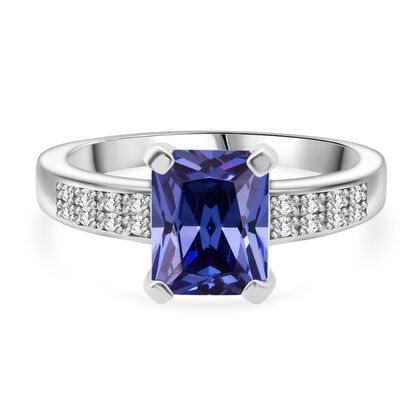 Lustro Stella Blauer Saphir-Farbener Zirkonia, Wei&szlig;er Zirkonia Ring 925 Silber rhodiniert (Gr&ouml;&szlig;e 19.00)