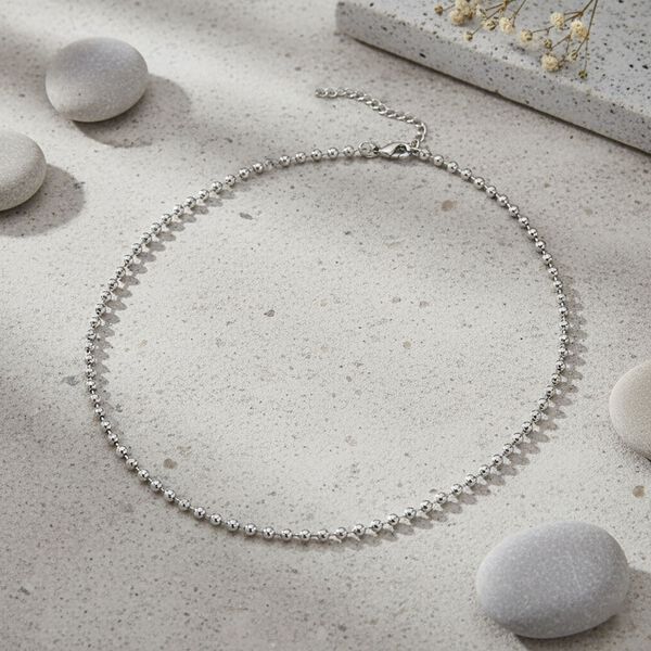 Designer-inspiriert Kugel Halskette ca. 50 cm, 316L Edelstahl ca. 8,00g, Silberfarben image number 2