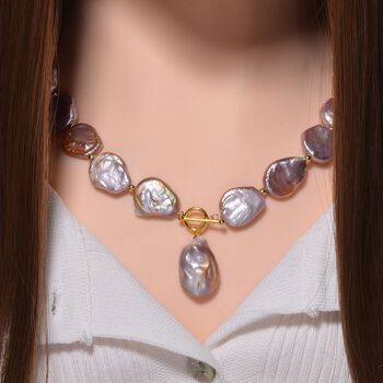 Mehrfarbige Keshi Perle Halskette, ca. 50 cm, 925 Silber vergoldet