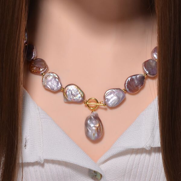 Mehrfarbige Keshi Perle Halskette, ca. 50 cm, 925 Silber vergoldet image number 2