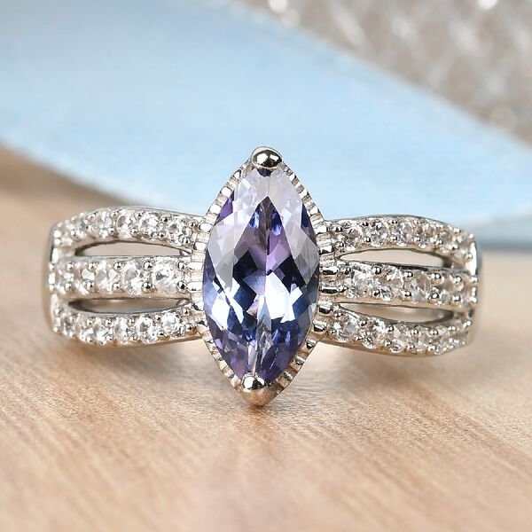 Tansanit und Zirkon Ring 925 Silber Platin-Überzug image number 2