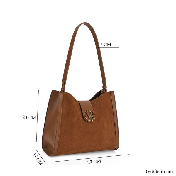 Echtleder-Trapez-Umh&auml;ngetasche mit Doppelriemen und Magnetverschluss, 27x11x23cm, Braun image number 7