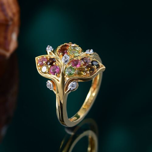 Mosaik der Natur - Mehrfarbiger-Turmalin Ring, 925 Silber 750 Gelb Vergoldet (Größe 18.00) ca. 1.19 ct image number 1