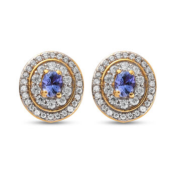 AAA Tansanit und Zirkon-Ohrstecker, 925 Silber vergoldet ca. 1,20 ct