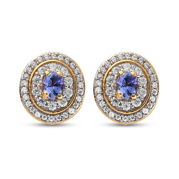 AAA Tansanit und Zirkon-Ohrstecker, 925 Silber vergoldet ca. 1,20 ct