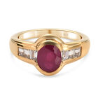 Afrikanischer Rubin (Fissure gefüllt) und Zirkon Ring 925 Silber vergoldet (Größe 20.00) ca. 2,62 ct