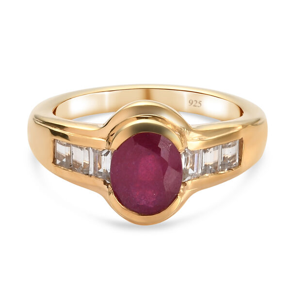 Afrikanischer Rubin (Fissure gef&uuml;llt) und Zirkon Ring 925 Silber vergoldet