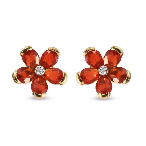 Mexikanischer Kirschfeuer-Opal und Zirkon Ohrringe 925 Silber vergoldet ca. 1,06 ct