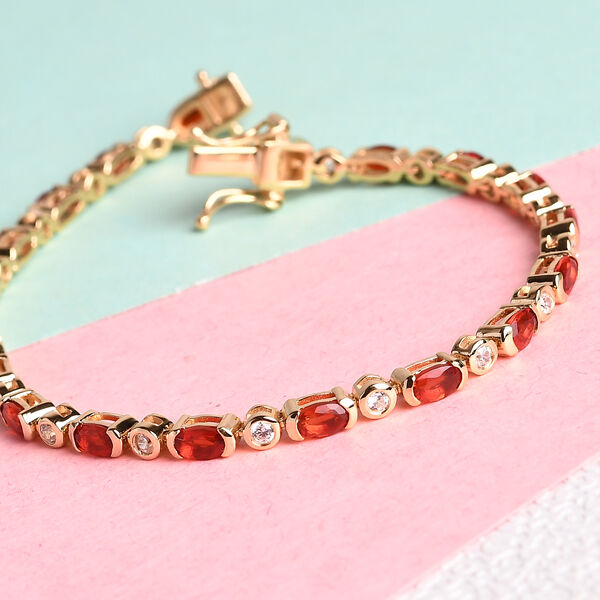 Mexikanischer Kirschfeuer-Opal und Zirkon Armband 19 cm 925 Silber Gelbgold-&Uuml;berzug ca. 4,01 ct image number 2