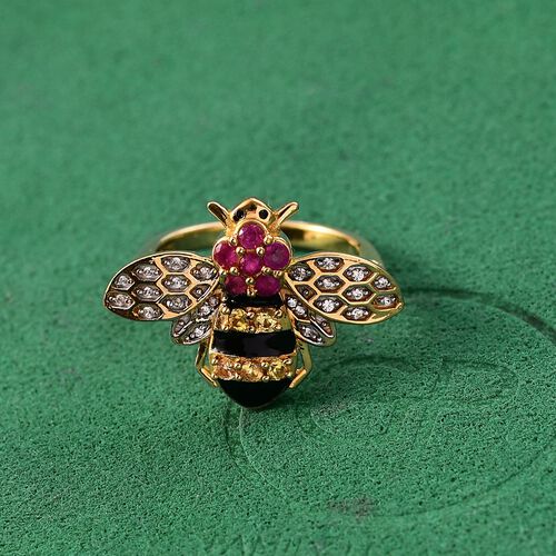 Gelber Saphir, Rosa Saphir Ring 925 Silber 750 Gelbgold Vermeil (Größe 17.00) ca. 0,68 ct image number 1