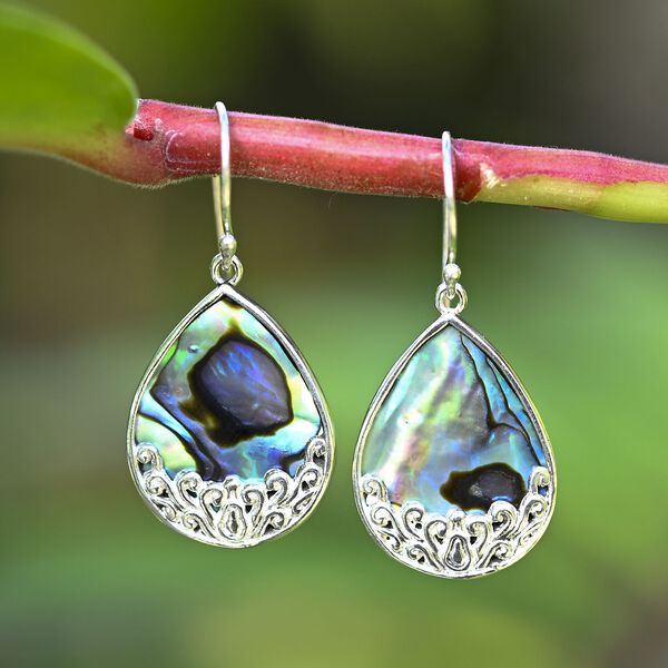 Royal Bali Kollektion- Abalone Muschel Anh&auml;nger und Ohrringe in 925 Silber image number 2