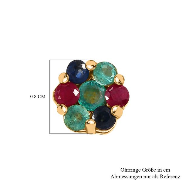 Thail&auml;ndischer Rubin , Kanchanaburi Blaue Saphir und Kagem Sambischer Smaragd Ohrringe, 925 Silber 750 Gelbgold Vermeil ca. 0.94 ct image number 6