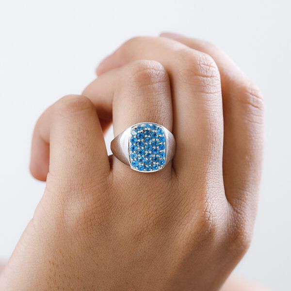 Neon Apatit Ring, 925 Silber platiniert, (Größe 17.00) ca. 1.42 ct image number 3