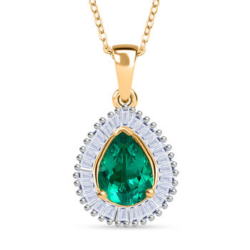 LUXURIANT AAA Labor kolumbianischer Tropfen-Smaragd und Labor Diamant Anh&auml;nger mit 50cm Kette - 1,98 ct.