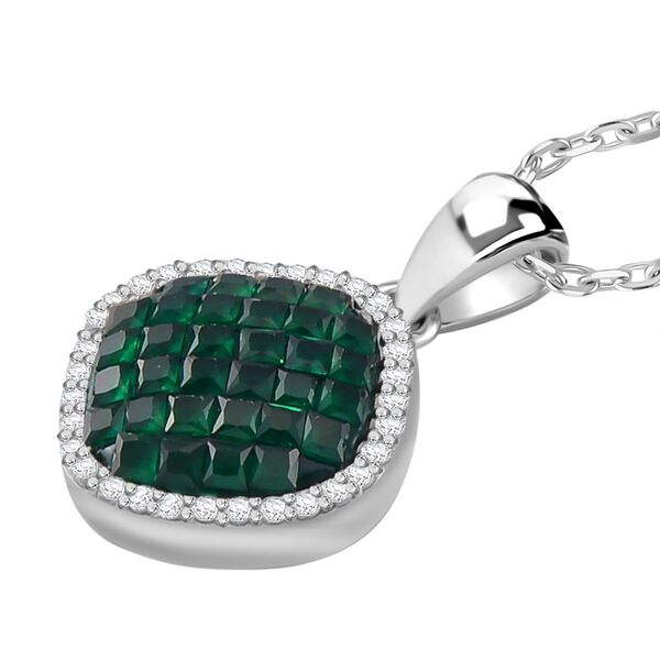 Gr&uuml;ner und wei&szlig;er Zirkonia Halo Anh&auml;nger mit 45cm Kette image number 4