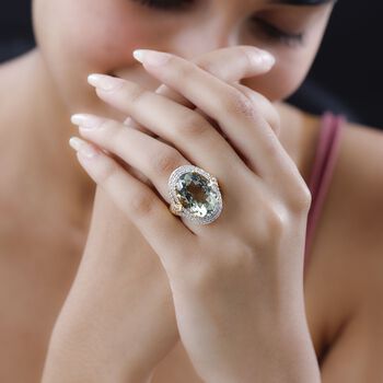 AA Prasiolith und Zirkon Cocktail Ring - 18,74 ct.