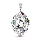 Weißer Büffel und mehrfarbiger Edelsteine Anhänger, 925 Silber platiniert ca. 11.75 ct