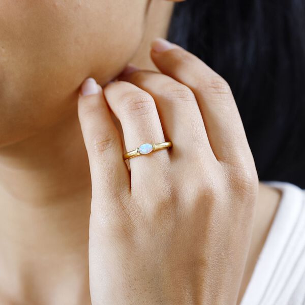 AA Natürlicher, äthiopischer Welo Opal Ring 925 Silber vergoldet (Größe 17.00) ca. 0,30 ct image number 4